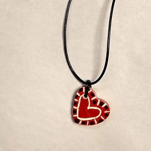Red and Black Ceramic Heart Pendant Necklace
