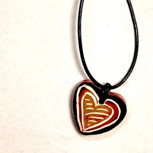 Black, Red, Yellow-Ceramic Heart Pendant Necklace