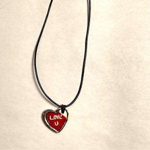 "LOVE U" Ceramic Heart Pendant Necklace with 24k Gold accents
