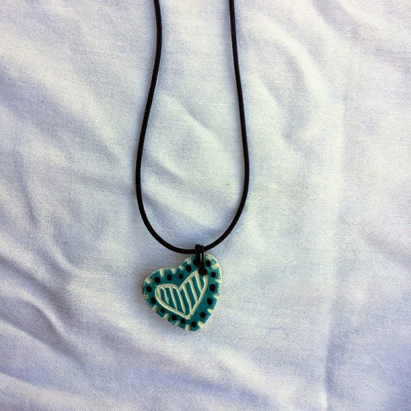 Turquoise and Black-Ceramic Heart Pendant Necklace - Image 2