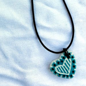 Turquoise and Black-Ceramic Heart Pendant Necklace