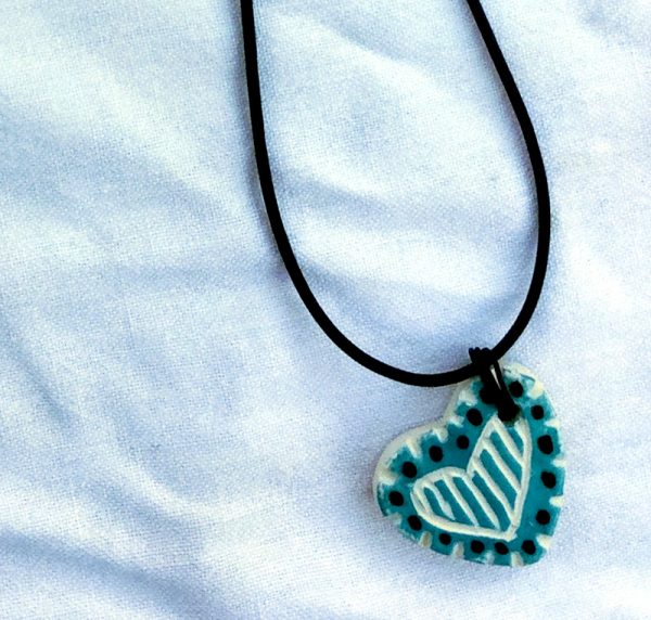 Turquoise and Black-Ceramic Heart Pendant Necklace