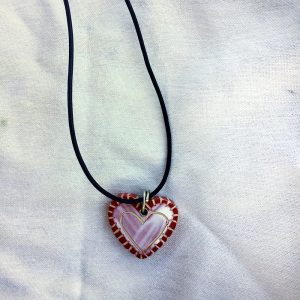 Red and White Ceramic Heart Pendant Necklace