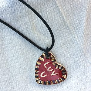 "LUV U" Ceramic Heart Pendant Necklace with 24k Gold accents