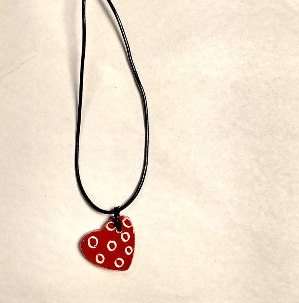 Red and Black Ceramic Heart Pendant Necklace - Image 2